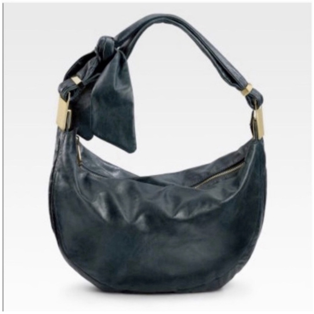 Badgley Mischka Carina Black Leather Hobo Shoulder Bag Y2K